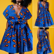 Sexy Backless Deep V-neck Printed Changeable Party Dress