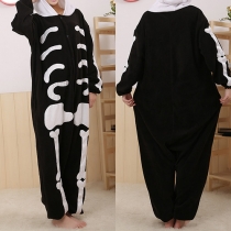 Fashion Skeleton Pattern Hooded One-piece Pajamas Sleepwear