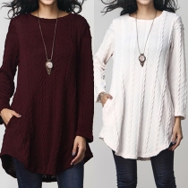 Fashion Solid Color Long Sleeve Round Neck Irregular Hem Sweater