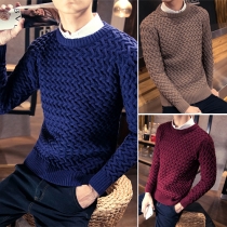 Fashion Solid Color Long Sleeve Round Neck Men's Sweater