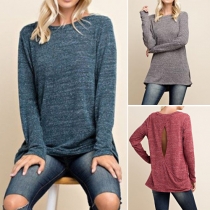 Sexy Hollow Out Long Sleeve Round Neck Loose T-shirt