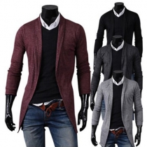 Fashion Casual All-match Solid Color Long Sleeve Men's Knit Cardigan 
