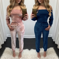 Sexy Boat Neck Long Sleeve Gathered Waist Jumpsuits