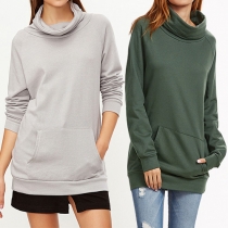 Fashion Solid Color Long Sleeve Cowl Neck Sweatshirt