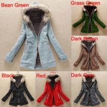 Fashion Solid Color Long Sleeve Hooded Warm Coat