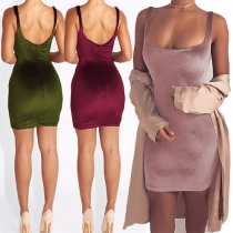 Sexy Backless Solid Color Slim Fit Sling Dress