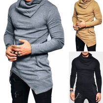 Fashion Solid Color Long Sleeve Oblique Buttons Slim Fit Men's T-shirt