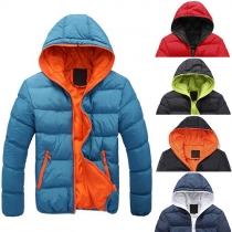 Fashion Candy Color Front Zipper Warm Hoodie Padded Coat