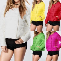 Fashion Solid Color Round Neck Long Sleeve Warm Padded Coat 