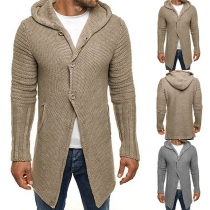 Fashion Casual Solid Color Long Sleeve V-neck Knit Cardigan