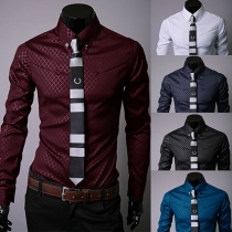 Fashion Solid Color Long Sleeve Lattice Men's Shirt 