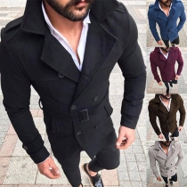 Fashion Solid Color Long Sleeve Detachable Hood Men's Duffle Coat