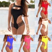 Fashion Sexy Solid Color Hollow Out One-piece Bikini Swimsuit 