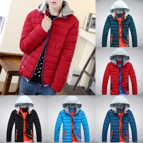 Fashion Contrast Color Long Sleeve Padded Hoodie Coat 
