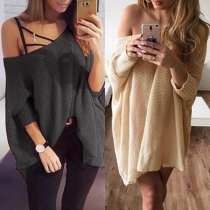 Fashion Casual Solid Color Off Shoulder Long Sleeve Top