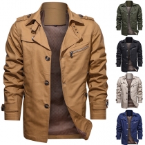 Fashion Solid Color Long Sleeve Stand Collar Single-breasted Men's Coat