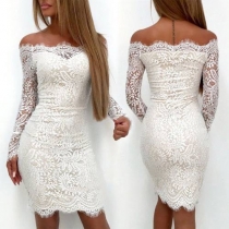 Sexy Boat Neck Long Sleeve Slim Fit Lace Dress