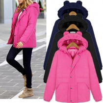 Fashion Solid Color Long Sleeve Hooded Oversized Padded Coat