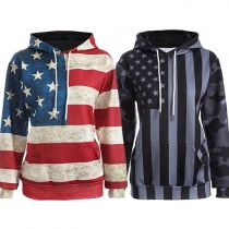 Fashion American Flag Printed Long Sleeve Hoodies