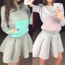 Fashion Contrast Color Sweatshirt + High Waist Skirt Two-piece Set