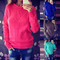 Fashion Solid Color Long Sleeve Round Neck Knit Sweater