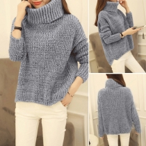 Fashion Solid Color Long Sleeve Turtleneck High-low Hem Sweater