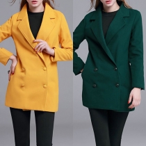 Elegant Solid Color Long Sleeve Double-breasted Woolen Coat