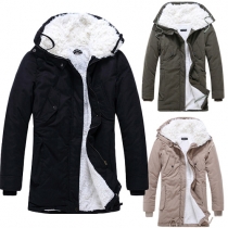 Fashion Solid Color Long Sleeve Hooded Warm Padded Coat for Men