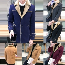 Elegant Solid Color Long Sleeve Lapel Slim Fit Mens Woolen Coat