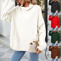 Fashion Solid Color Long Sleeve Turtleneck Knit Top