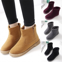 Fashion Solid Color Round Toe Flat Heel Snow Boots