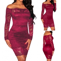 Sexy Off-shoulder Long Sleeve Slim Fit Lace Dress