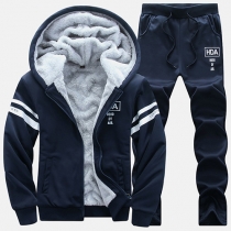 Fashion Long Sleeve Hooded Plush Lined Men's Sports Suit （Size Run Small）
