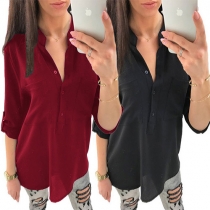 Fashion Long Sleeve Stand Collar Lace Spliced Chiffon Shirt