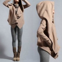 Fashion Solid Color Long Sleeve Hooded Irregular Coat