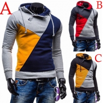 Casual Style Contrast Color Long Sleeve Men's Hoodies