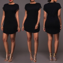 Sexy Short Sleeve Round Neck Solid Color Slim Fit Bandage Dress