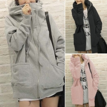 Fashion Solid Color Long Sleeve Hooded Warm Sweatshirt Coat