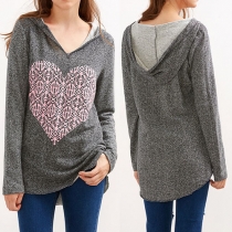 Fashion Casual Sweet Love Printed Long Sleeve Hoodie Sweatshirt 