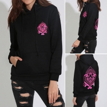 Fashion Flower Printed Long Sleeve Front Pocket Hoodie Sweatshirt 