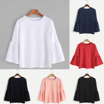 Fashion Solid Color Puff Sleeve Round Neck Tops 