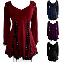 Fashion Casual Ribbon Spliced V-neck Long Sleeve Tops 