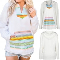 Casual Style Long Sleeve Colorful Striped Printed Hoodies