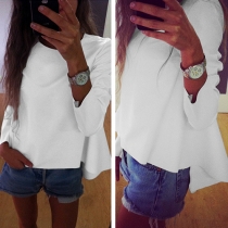 Fashion Solid Color Long Sleeve Round Neck High-low Hem Tops