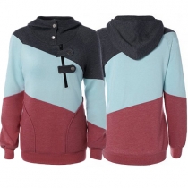 Fashion Contrast Color Long Sleeve Hooded Sweatshirt