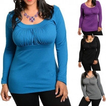 Fashion Solid Color Long Sleeve Round Neck Casual T-shirt