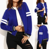 Fashion Contrast Color Long Sleeve Baseball Jacket