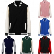 Fashion Contrast Color Long Sleeve Baseball Jacket