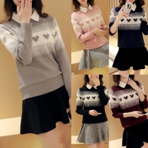 Sweet Style Long Sleeve Detachable Doll Collar Knit Sweater
