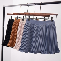 Fashion Solid Color High Waist Pleated Skirt